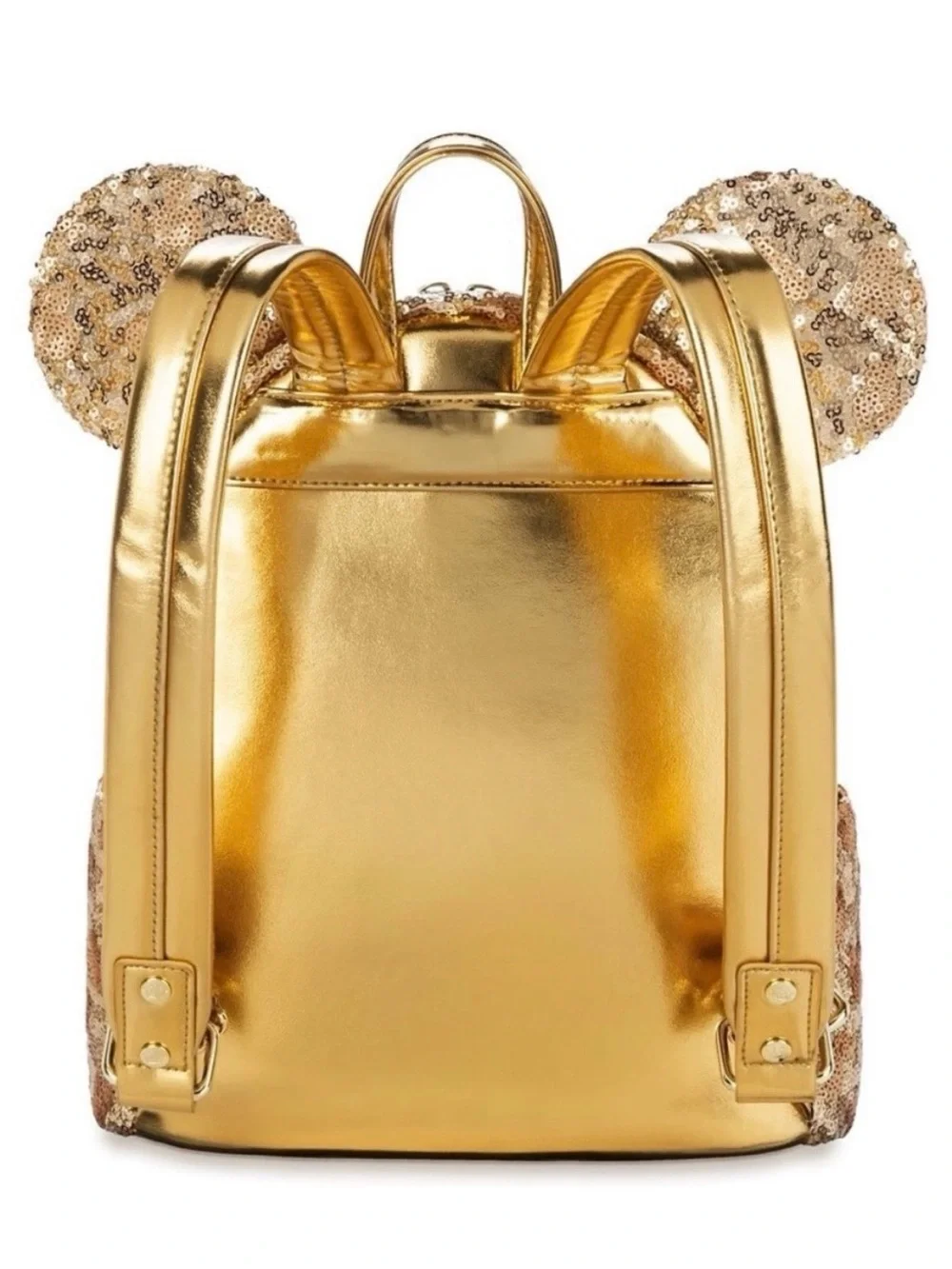 Loungefly Kids Gold Sequin Minnie Ear Backpack with Metallic Bow